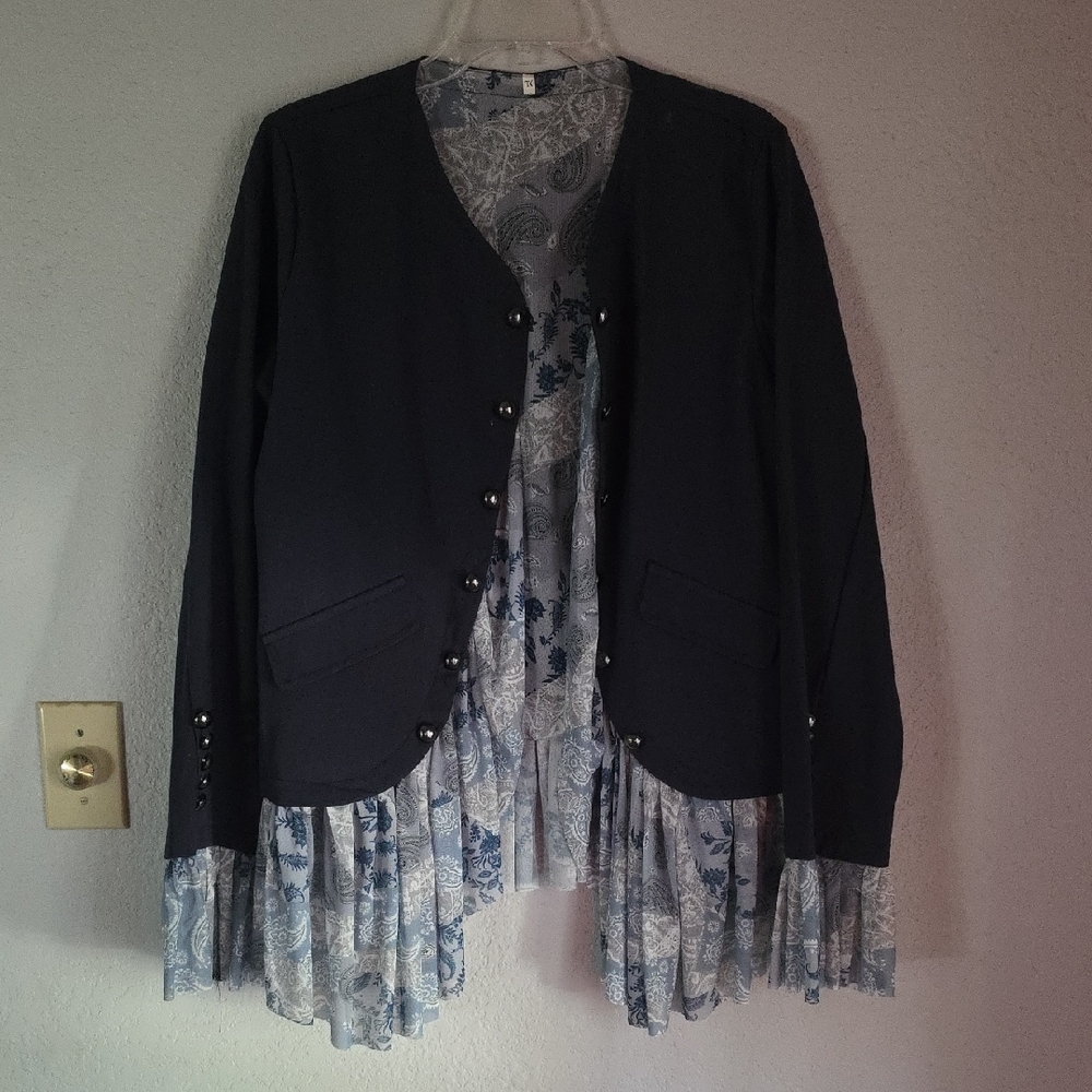 Navy Cardigan with Floral Dress - One Piece